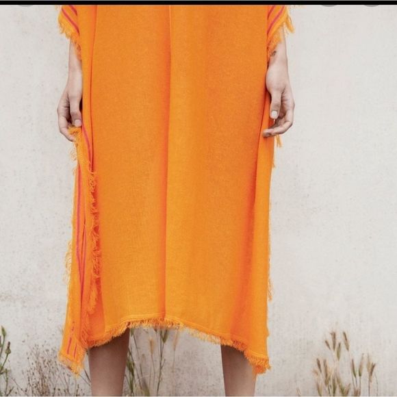 Orangish-yellow Zara linen kaftan dress size M/L, new with tags - Picture 4 of 11